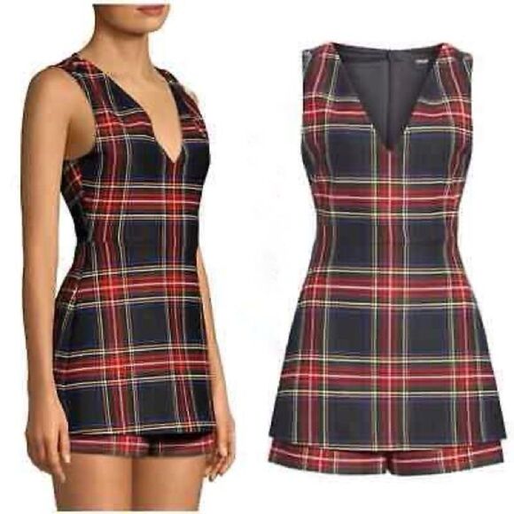 Maje size 34/US 0 IRIS Tartan Plaid Synthetic Sleeveless V-Neck Jumpsuit Romper - Picture 1 of 16